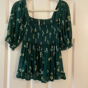Free People Green Floral Shirt